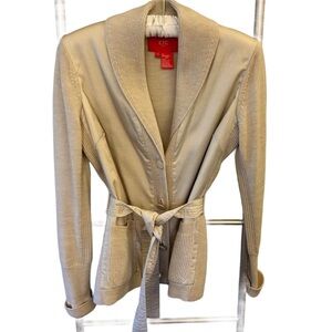 ETC 100% Merino Wool Button-Up Cardigan with Belt in Cream. Size S